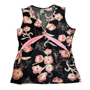 SUZIE WHERE Y2K Floral Sleeveless Top Black Pink Empire Waist Size L Dark Fairy